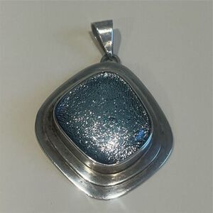 Vintage Iridescent Blue Dichroic Glass Sterling Silver Pendant Dominique DDD